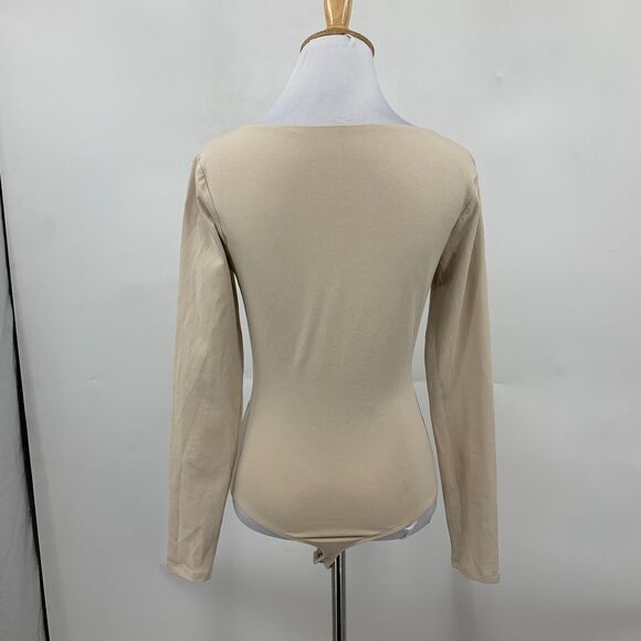 Abercrombie & Fitch Bodysuit Womens S Small Beige Keyhole Bow Front Long Sleeve - Picture 6 of 11